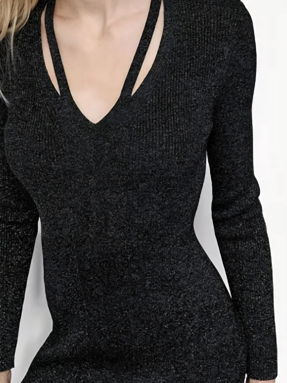 Black V-Neck Long-Sleeve Women's Sweater